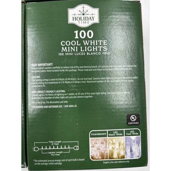 Holiday Time 100 LED Mini Christmas Lights White Wire  10 BOXES Cool White - Picture 3 of 4